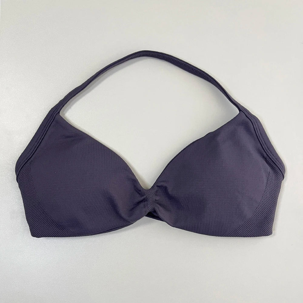 Sports Bra Women Strappy Backless Sports Top With Removable Cups Workout Clothing Gym Crop Top Fitness Seamless Halter Yoga Bra