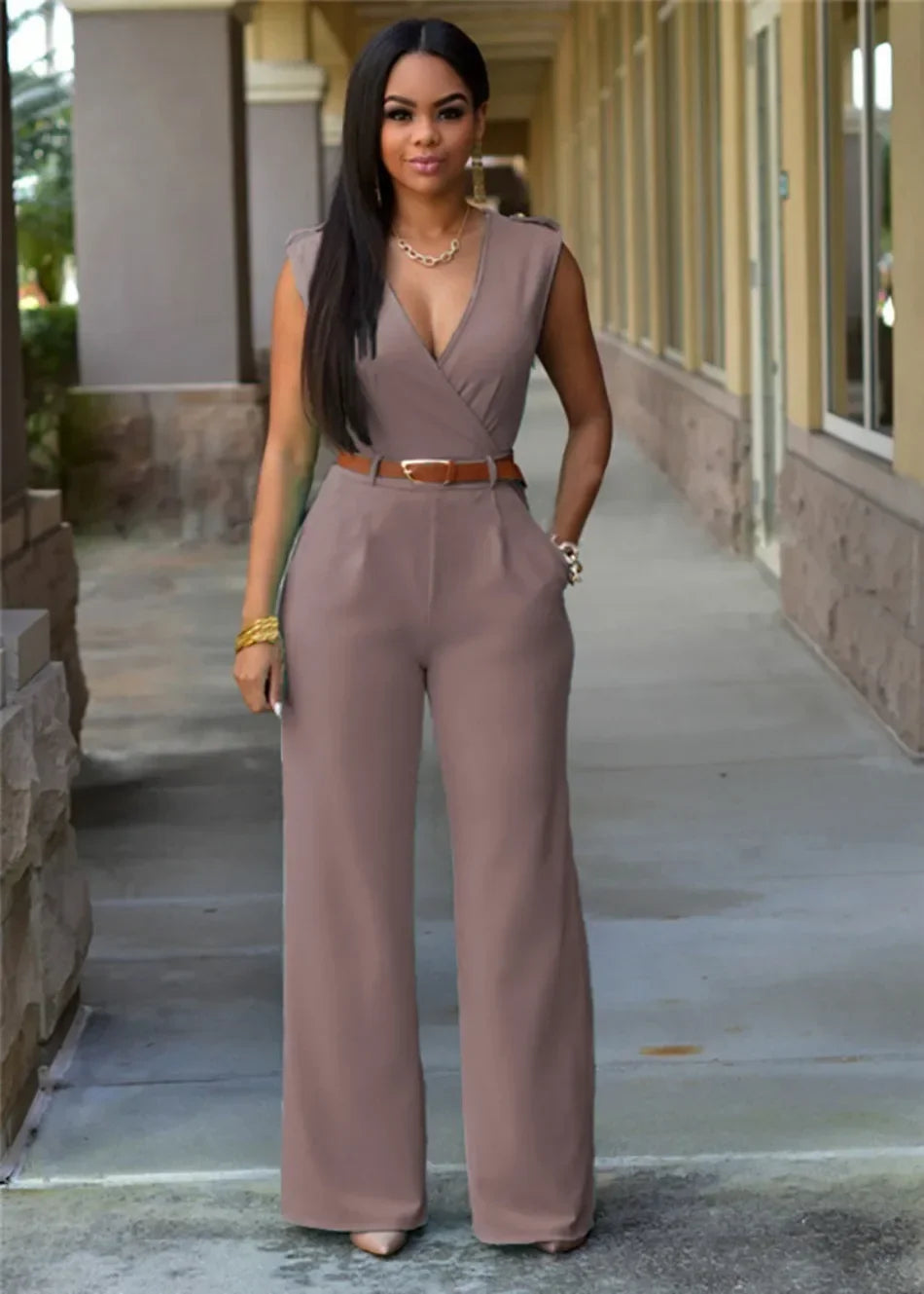 Elegant Deep V Wrap Jumpsuit