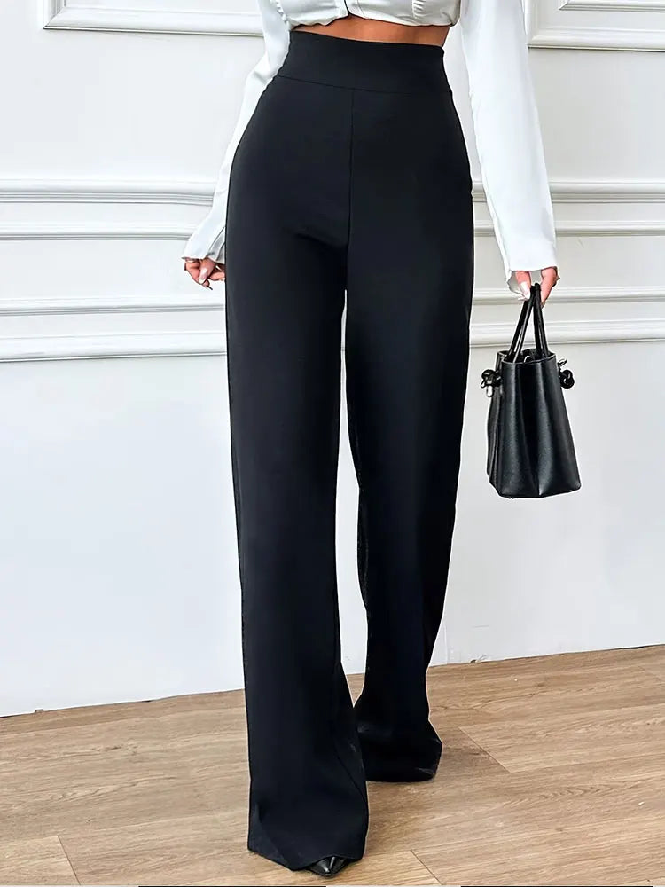 Women's Straight Pants Elegant Baggy Wide Leg Trousers Fashion Versatile Casual Pants Quick Dry Breathable Office Commute Wear