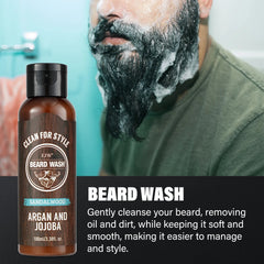 EJW Beard Care Set, Sandalwood Beard Shampoo and Beard no-rinse conditioner- Softens & Strengthens Beard, with Argan and Jojoba.