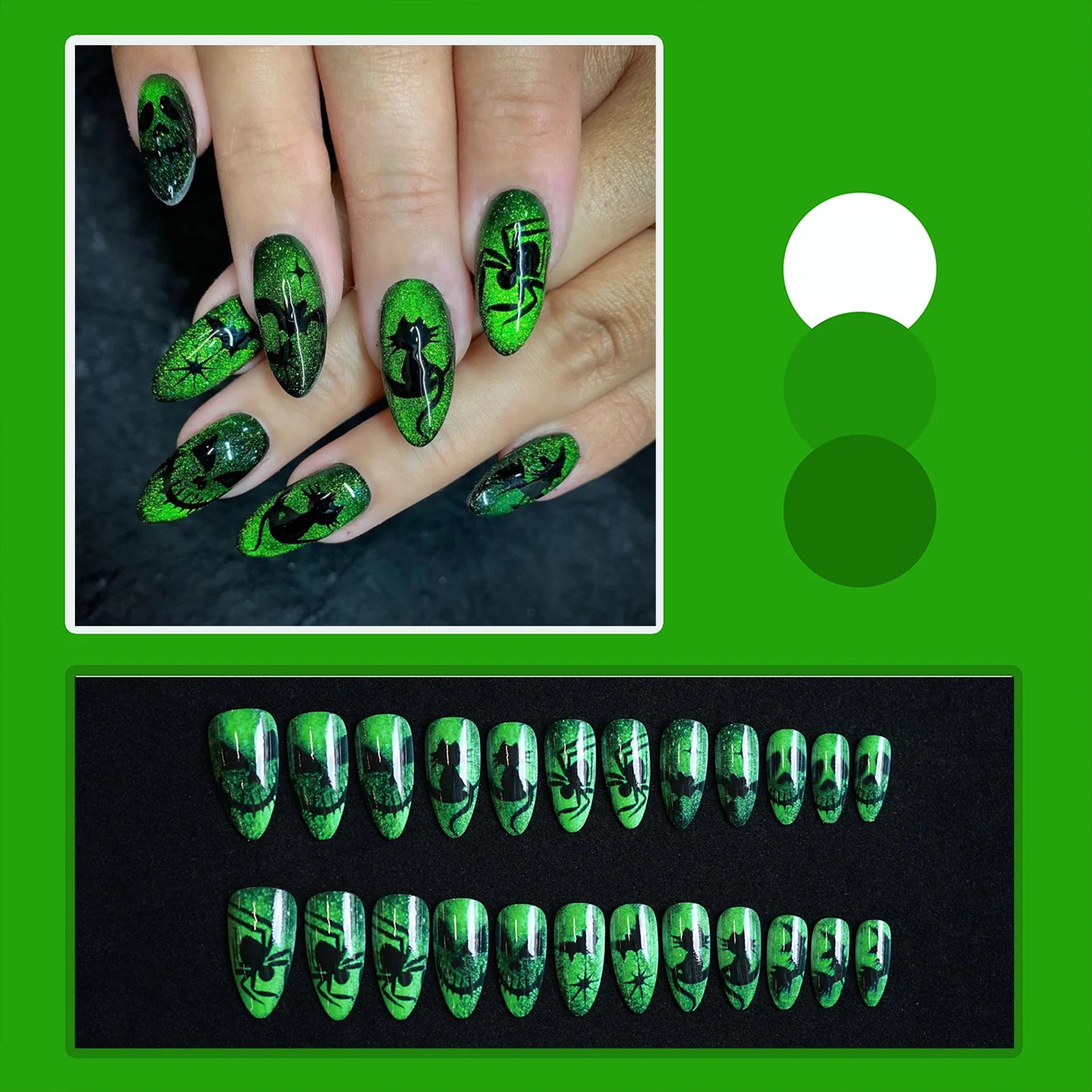 24pcs Thriller Style False Nails With Halloween Ant Bugs Pattern Wearable Press On Nails Ballet Black Punk Nail Art Decoration
