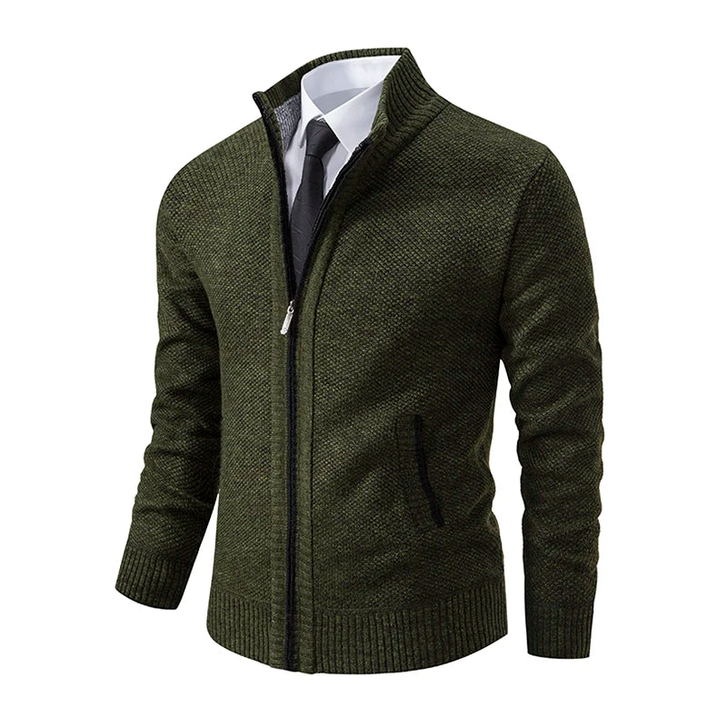 Stand Collar Fleece Zip Cardigan