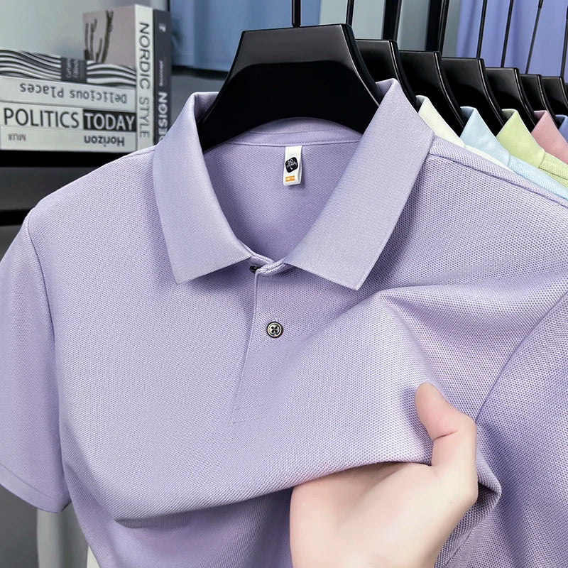 Classic Men Short Sleeve Polo Shirt 100% Mercerized Cotton Breathable Summer Golf Business Casual Athletic Tops