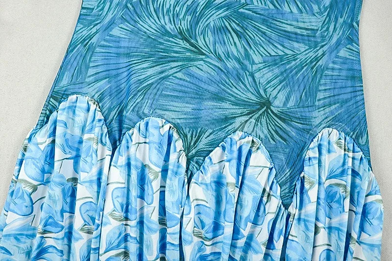 Floral Turtleneck A-Line Maxi Dress