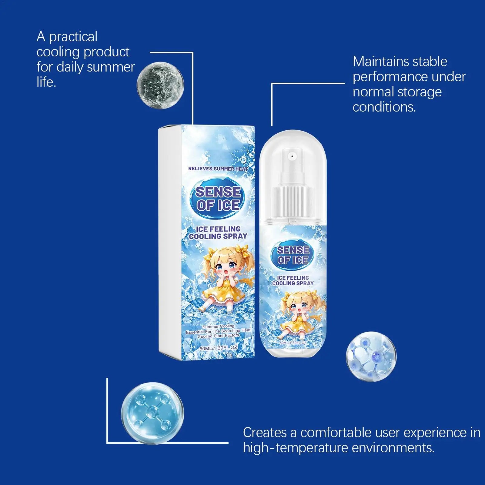 50ml Cooling Spray Body Instant Cooling Mist Long Lasting Non Sticky Heat Relief Face Skin Clothing Sports Travel Hiking