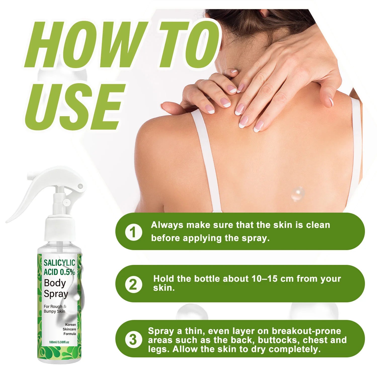 Salicylic Acid 0.5% Body Spray with Glycolic Acid and Panthenol – Korean Skincare Formula for Rough, Bumpy.