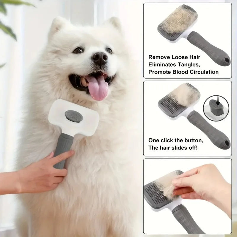 Self-Cleaning One-Click Grooming Brush