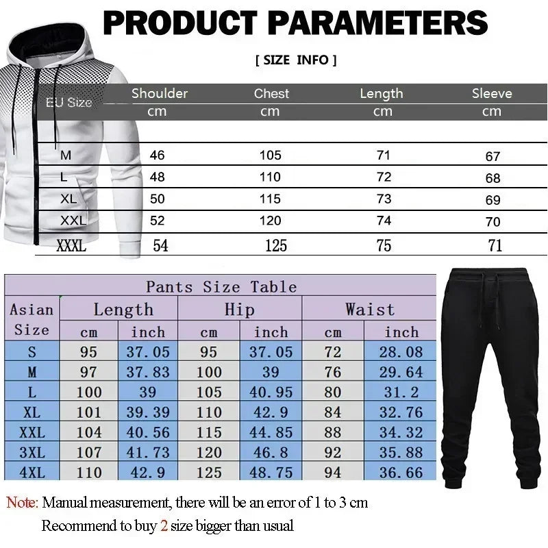 Mens Tracksuits+Sweatpants Two Pieces Suits 2025 Winter Print Zipper Hooded Sweatshirt Casual Fitness Jogging Sports Pants Sets