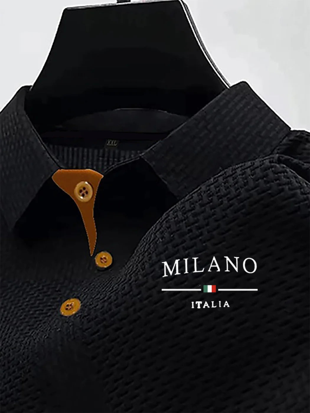 MILANO ITALIA Men's Textured Polo Shirt with Contrast Placket and Buttons