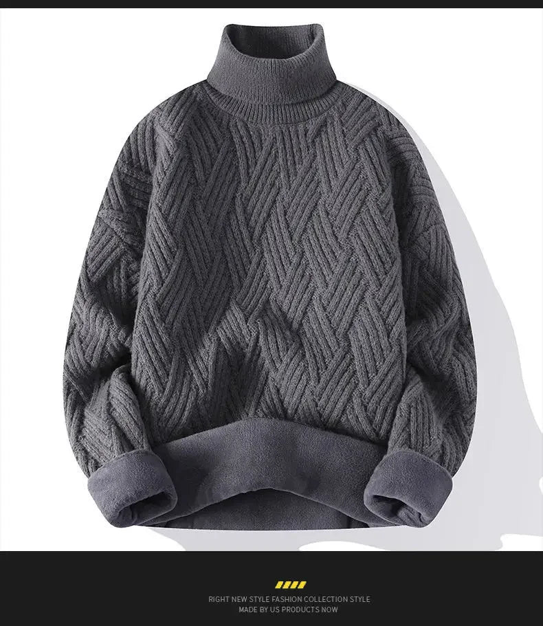 New Winter Men Fleece Warm Turtlenecks Sweaters Man Loose Casual Knitted Pullovers High Quality Male Pullovers Thicker Clothing
