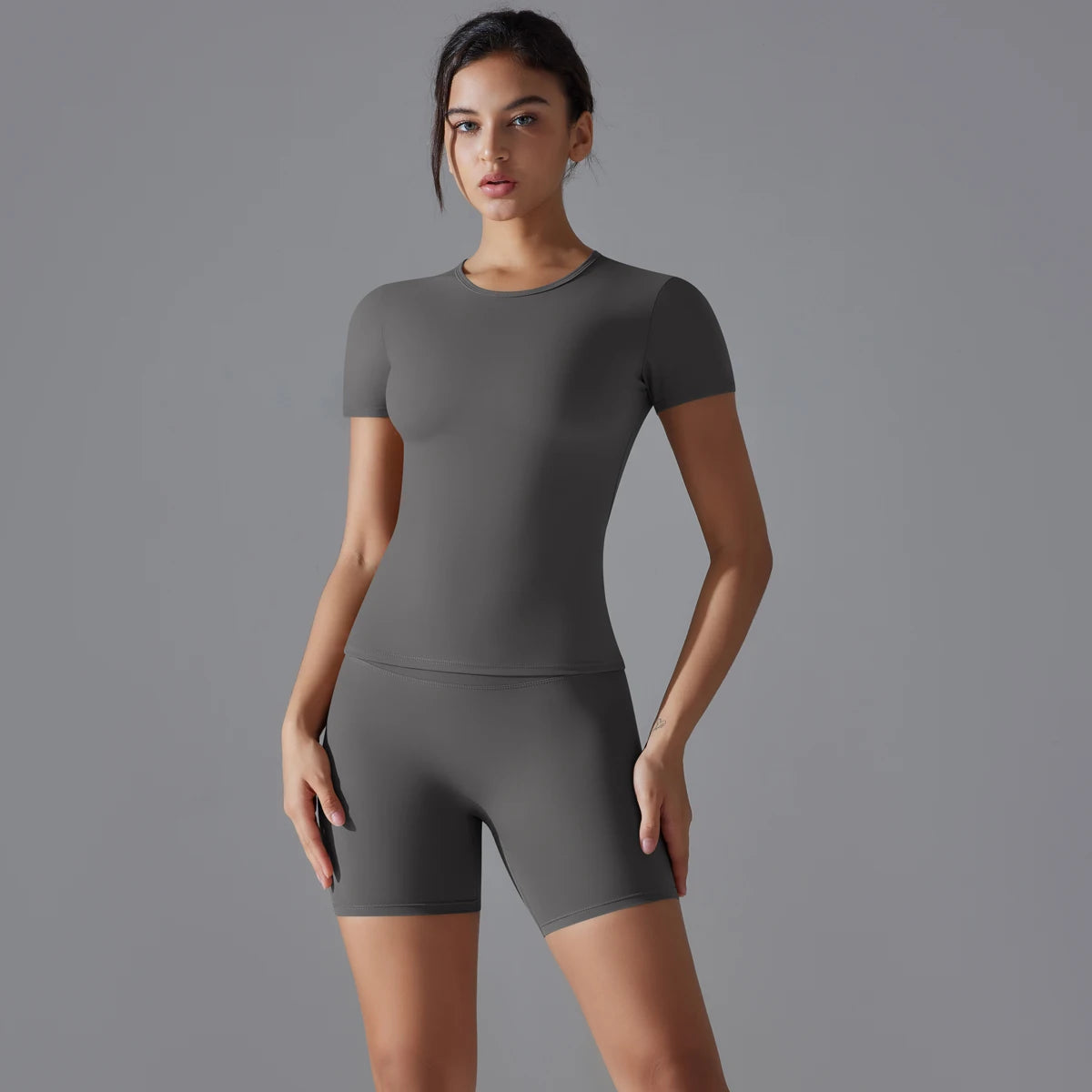 Yoga Set Women Sports Short Sleeve Top With High Waist Leggings Running Jogging Workout Clothes Sports Fitness Gym Sets