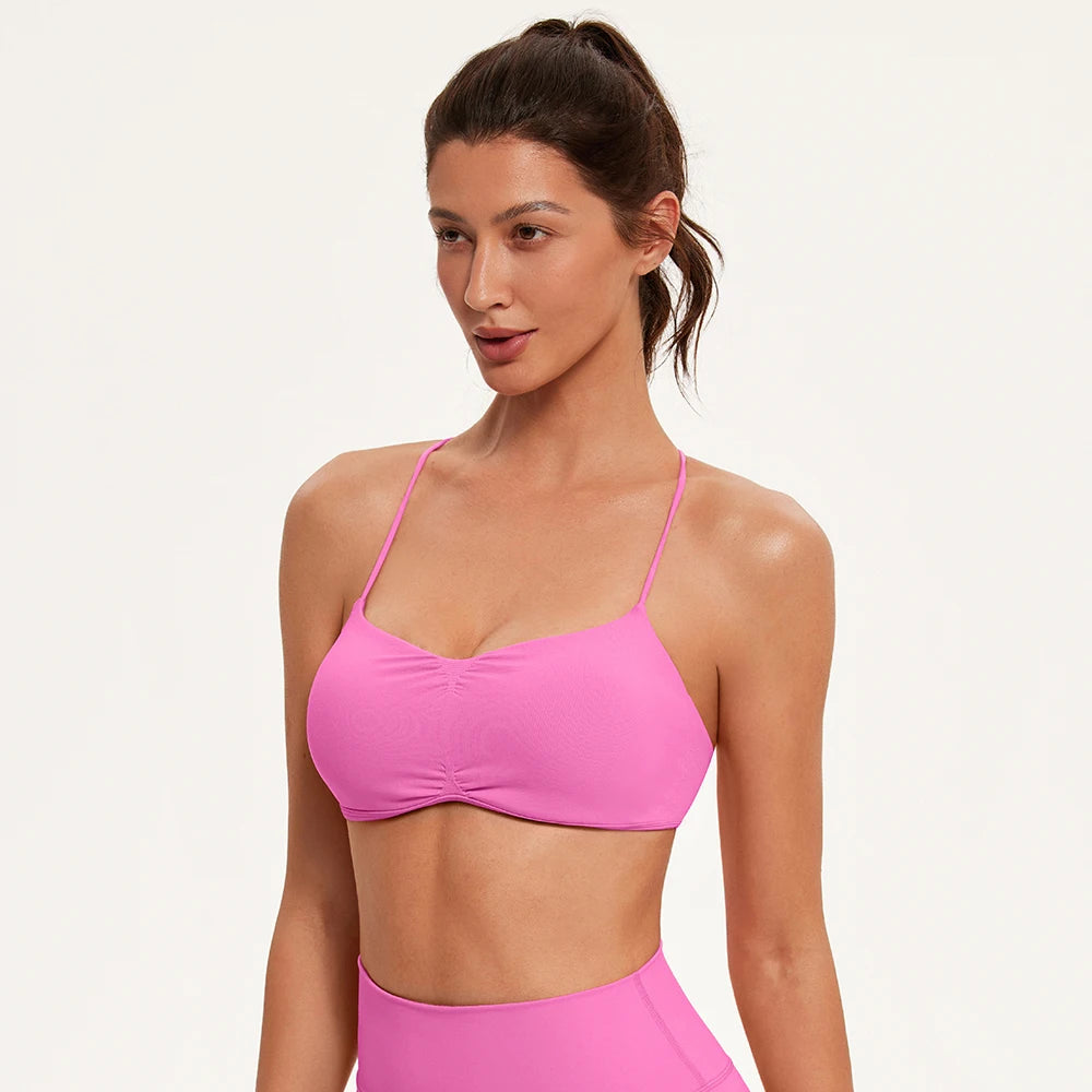 Sports Bras for Women Strappy Bras Open Back Shockproof Quick-Drying Yoga Bra Padded Gym Crop Tops Workout Fitness Bra Women