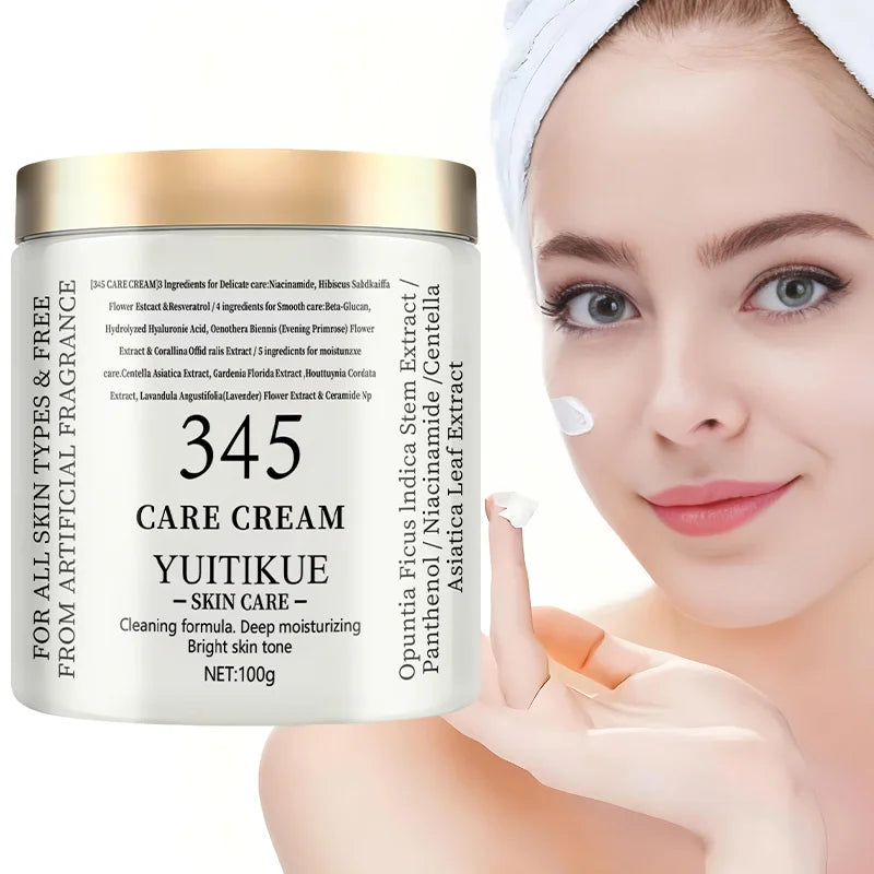 YUITIKUE 345 Care Cream 100g - 3-in-1 Formula: Firms, Deeply Hydrates & Brightens, For All Skin Types, Natural Ingredients