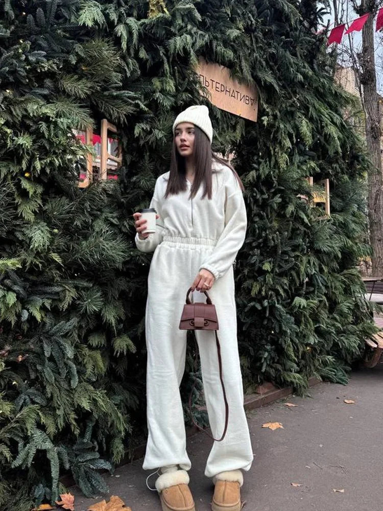 Jumpsuit Women 2026 New Fashionable Long Sleeved Jumpsuit for Women's Casual Half Open Collar Elastic Waist Jumpsuit