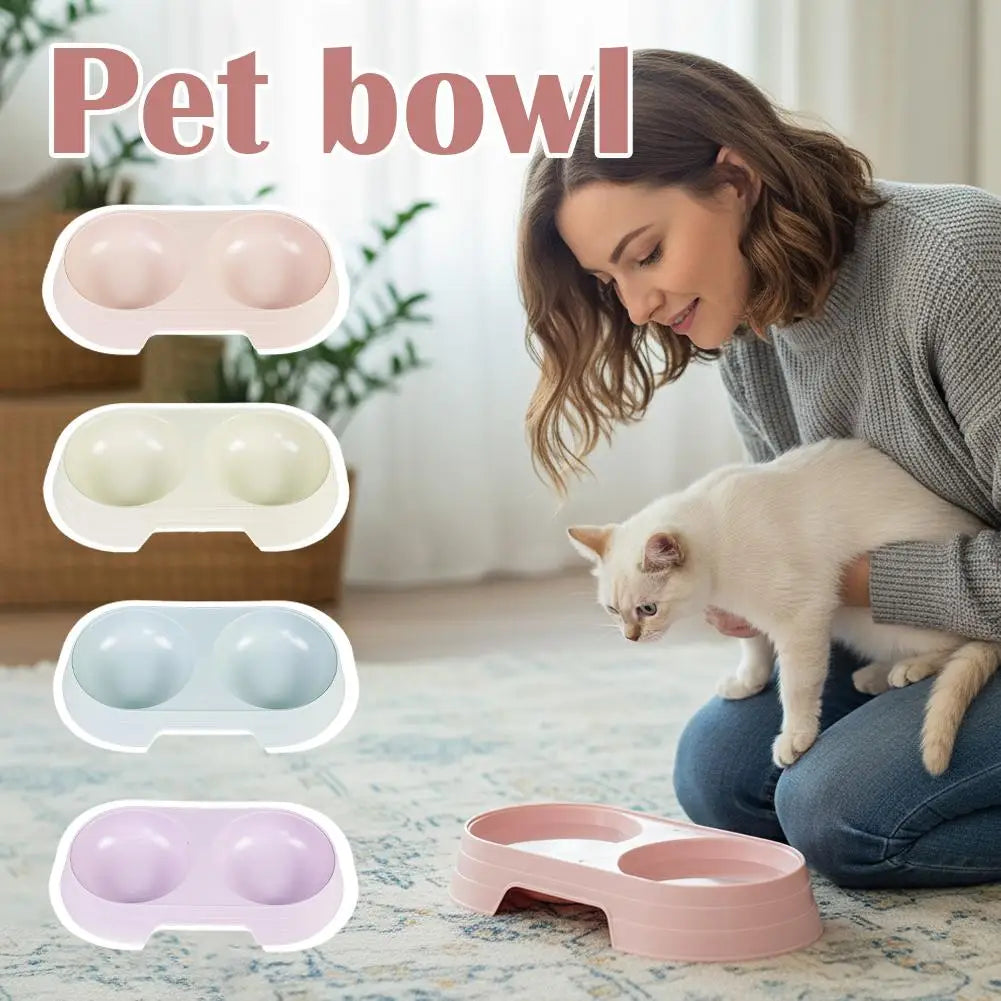 Non-Slip Double Pet Bowls Food & Water Feeder for Cats and Small Dogs BPA-Free Easy-Clean Raised Pet Dishes in 4 Colors