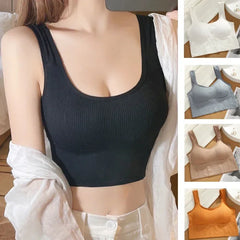Solid Ribbed Sports Bra Workout Shockproof Sports Bra Top With Padded Seamless Sports Bra For Women Push Up Bra Seamless Lingeri