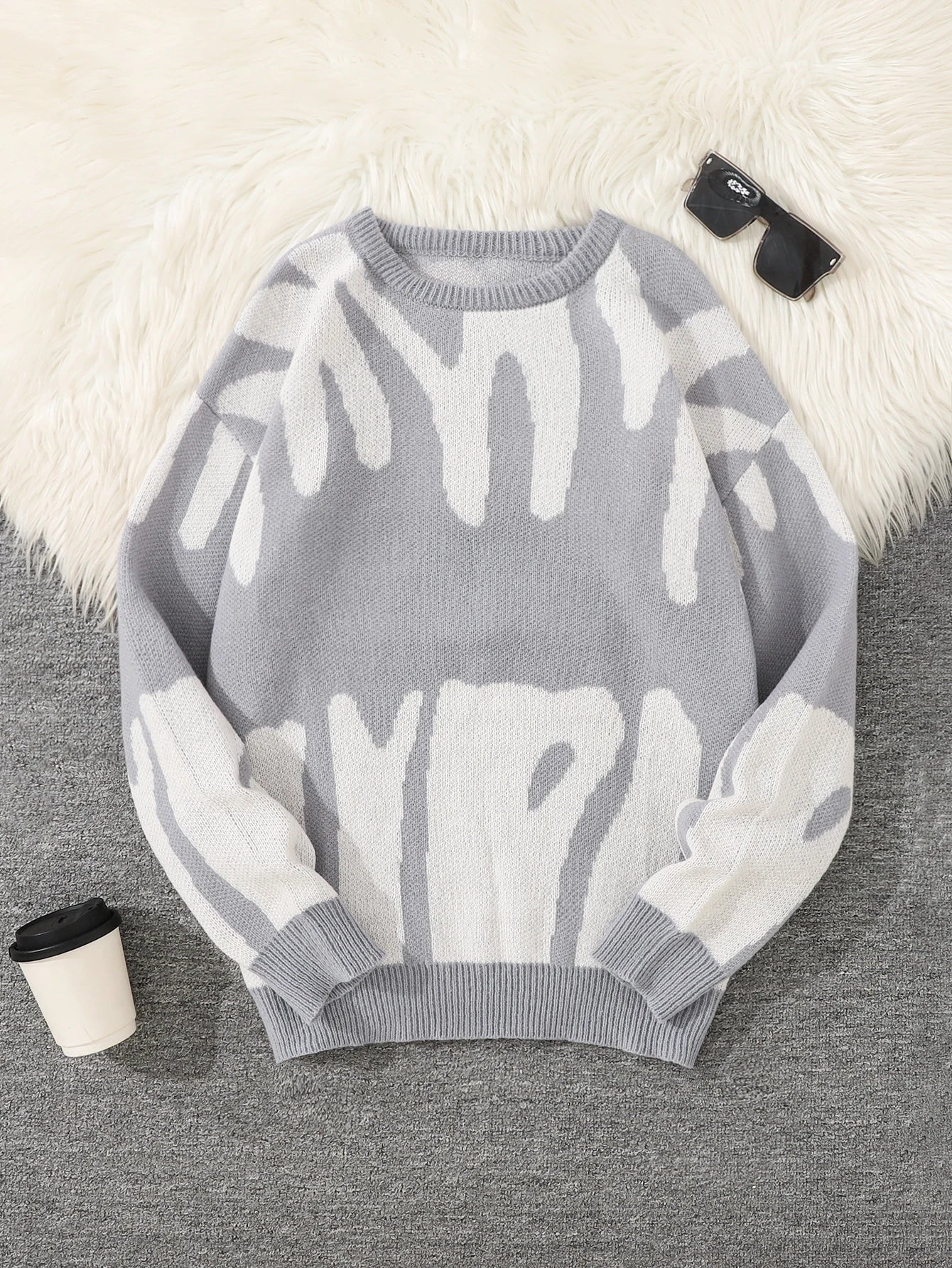 Geometric Knit Contrast Pullover Sweater