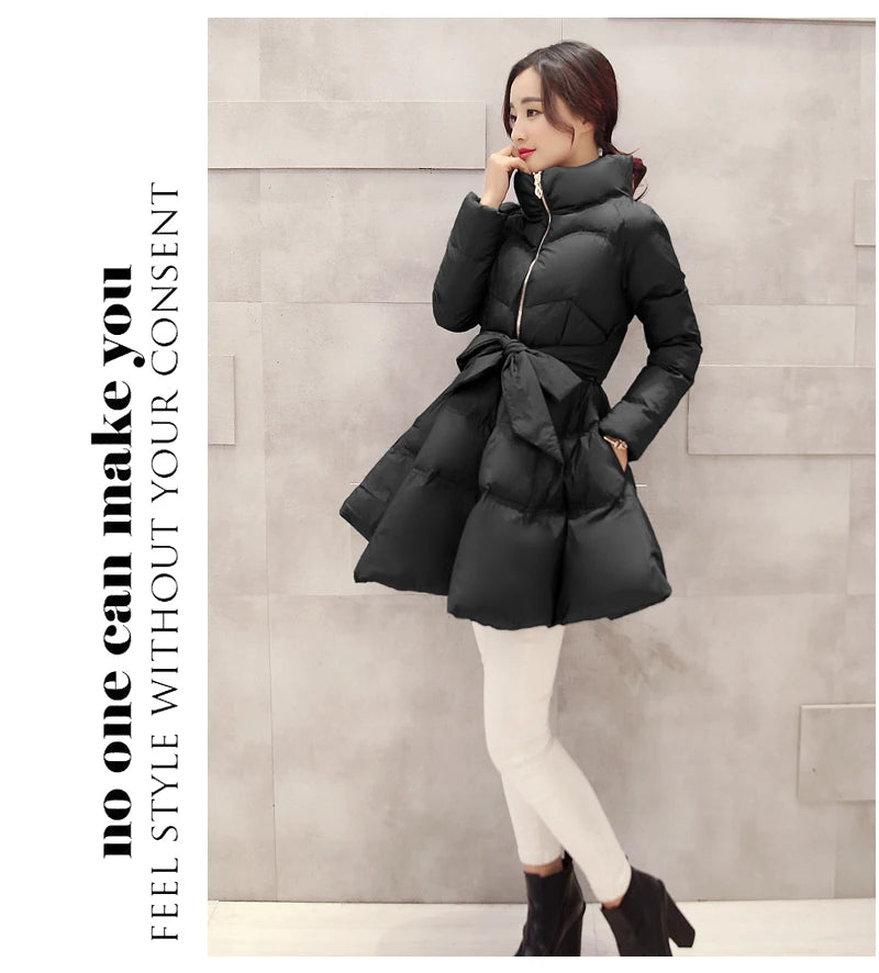 2023 New Fashion Winter Coats Women Warm Outerwea Cotton Padded Jackets Womens Clothing Belt Zipper Parkas Femme A-word Jacket