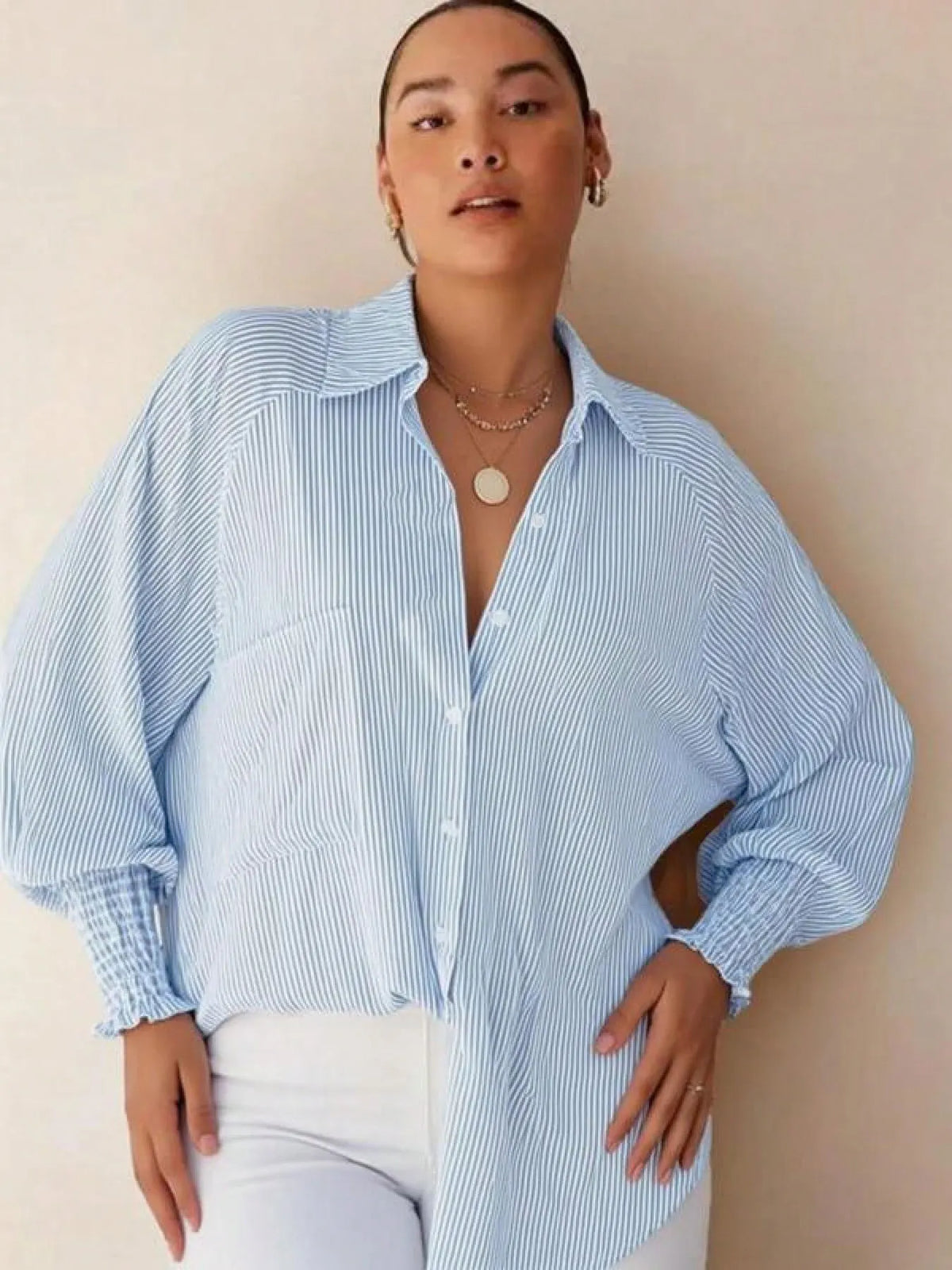 Striped Pocket Casual Shirt Women