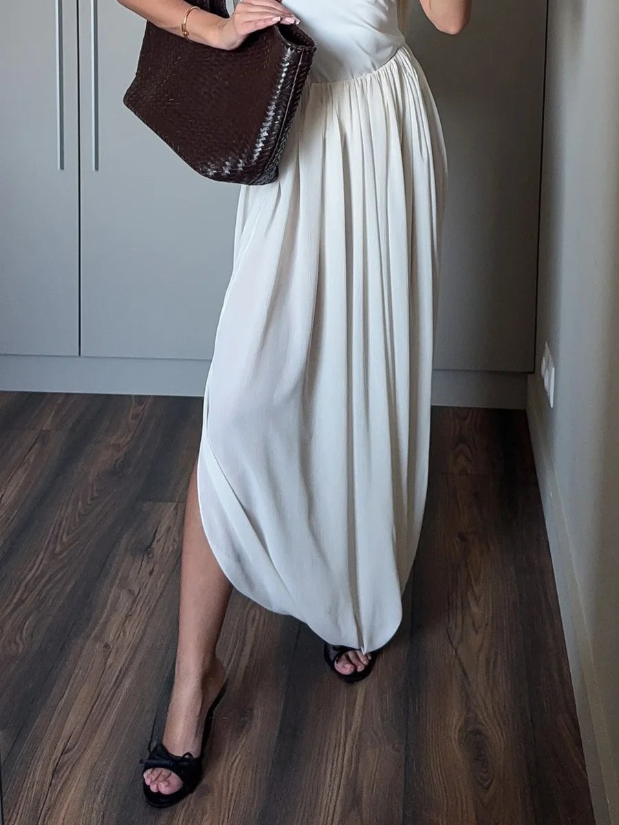 Irregular Skirt for Women Spring Summer New Elegant Street Style Skirt Women's Fashion Loose Ruched Draped Side Split Maxi Skirt