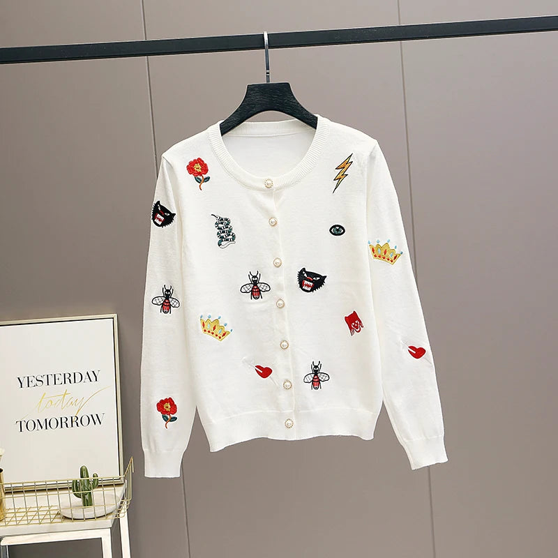 Embroidered Knit Cardigan Sweater