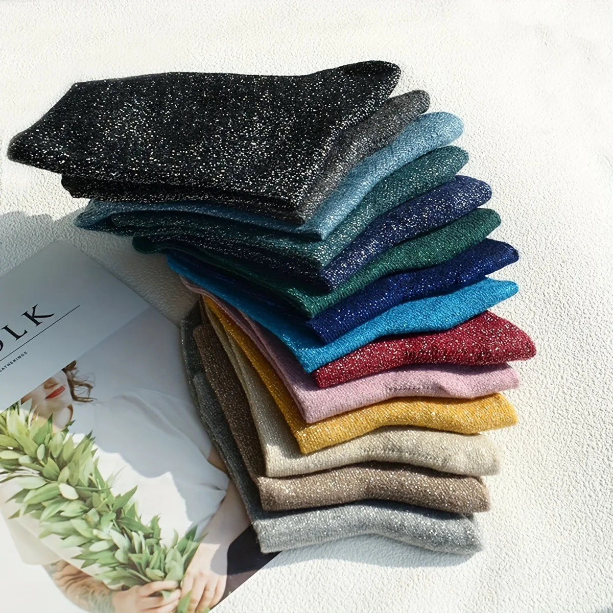 Metallic Knit Mid Calf Socks