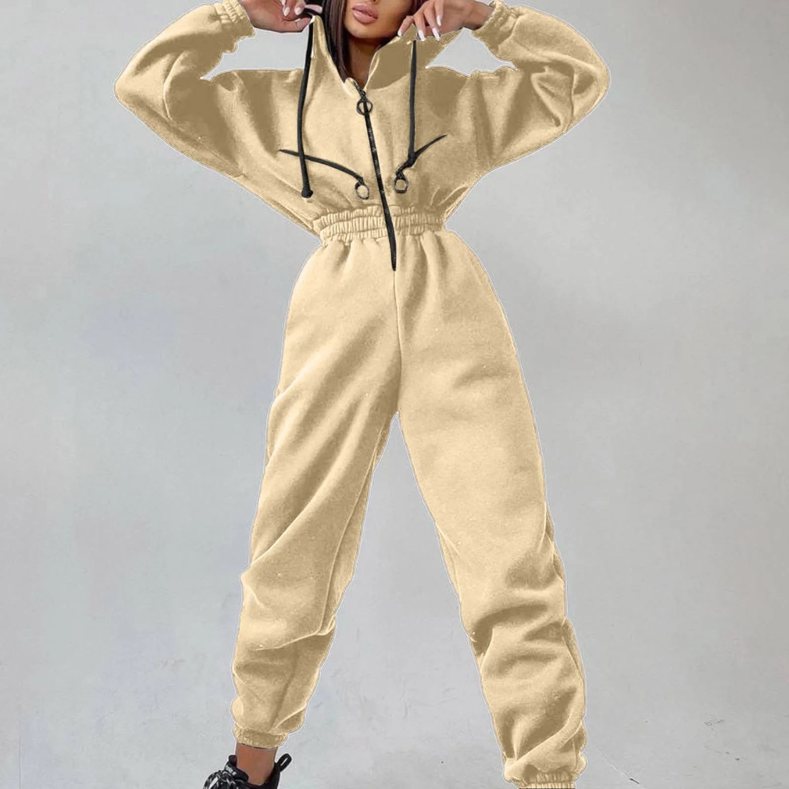 Fleece Hooded Wide Leg Jumpsuit