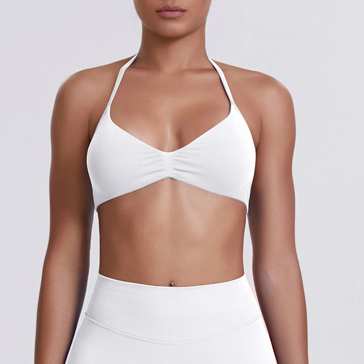 Sport Bra Strappy Bra Top Women High Support Thin Strap Halter Sport Seamless Bras Scrunch Workout Yoga Tank