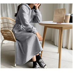 Hooded Mid-Calf Sweatshirt Dress for Autumn Winter