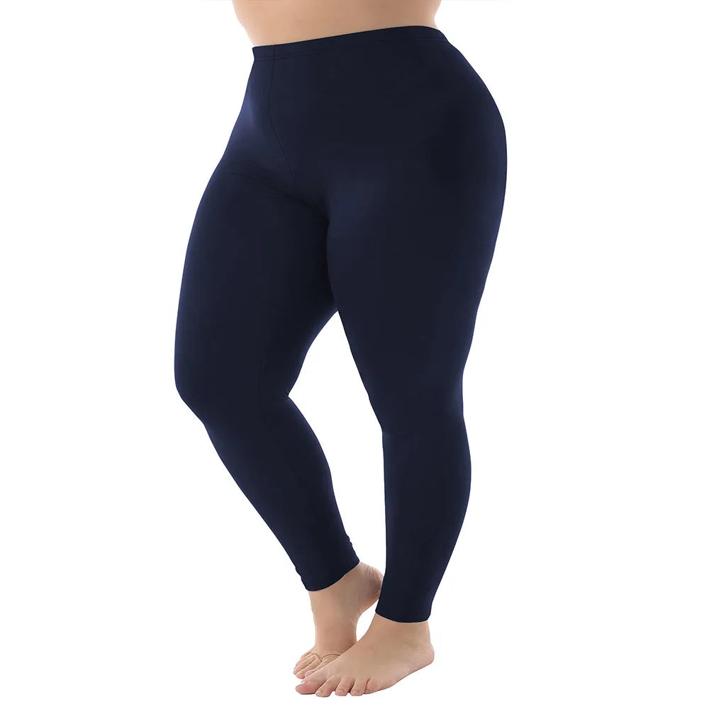 1XL-5XL Womens Leggings High Elastic Solid Color Nine Points Trousers Up To 300 Lbs