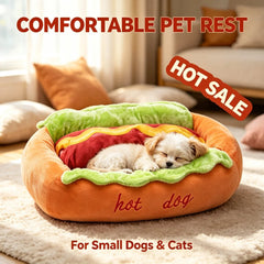 Hot Dog Pet Bed for Small Dogs Cats Soft Fleece Indoor Sleeping Nest Raised Support Cozy Puppy Cushion Home Pet Supplies