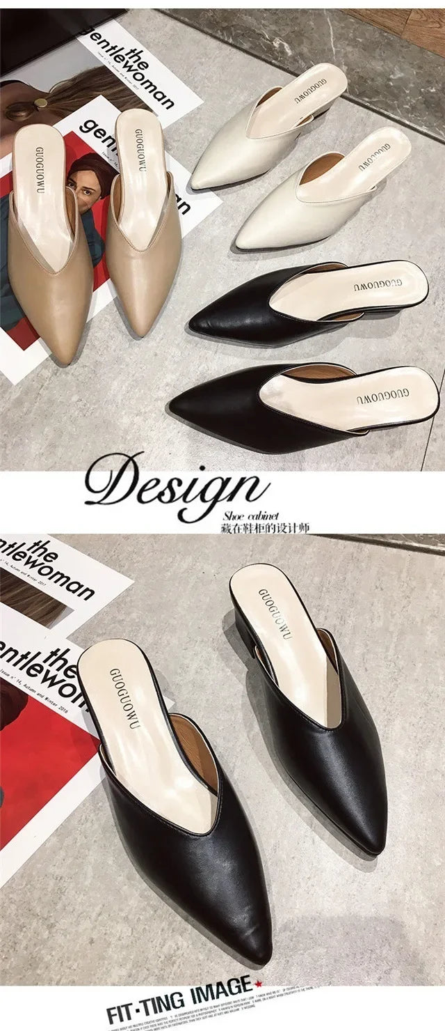 Women High Heels Slippers  Baotou Women Shoes Sexy Pointed Toe Chunky Heels Mules Outdoor Walking Slides Chaussure Femme 2024