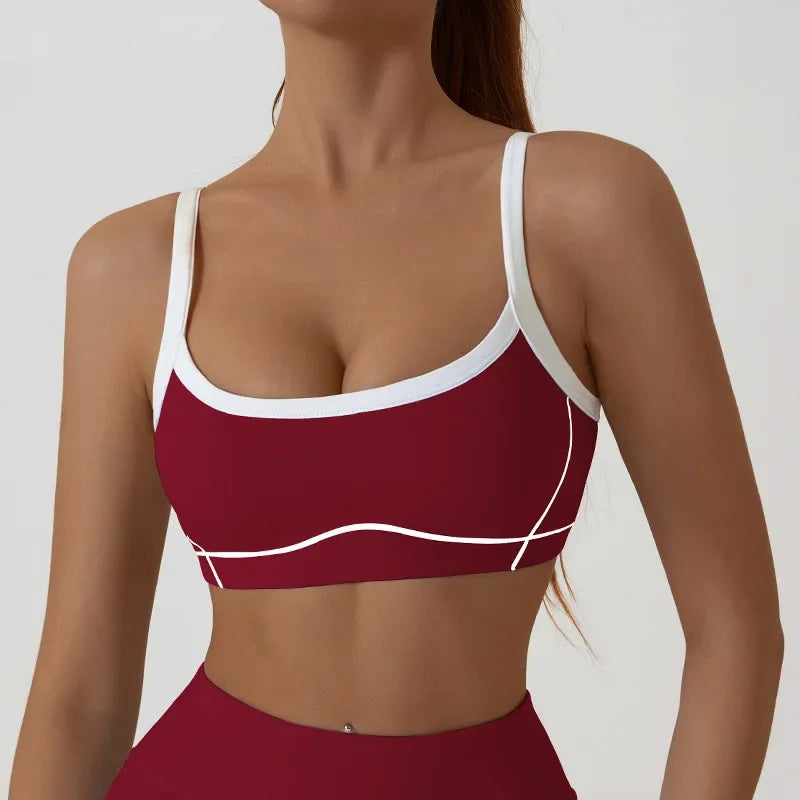 Yoga Sports Bra Color Clashing Shock Absorbing Brassiere Women Full Cup Breathable Gym Tube top Bra Yoga Workout Underwear