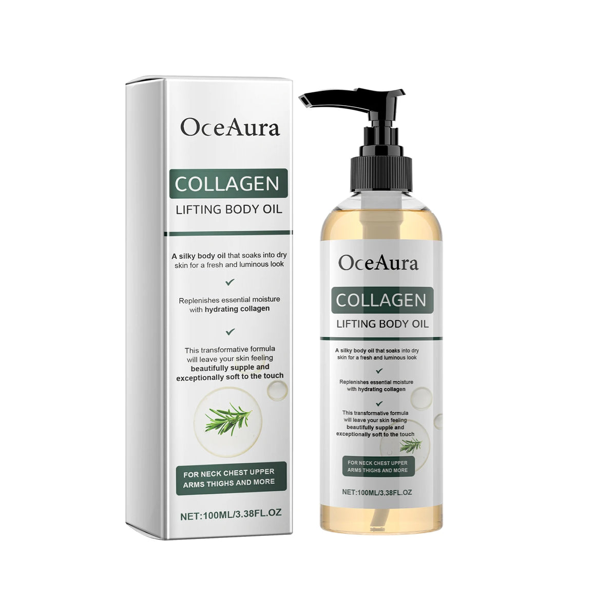 OceAura Collagen Body Oil Tighten Skin Elasticity Increased Moisturizing Body Smooth Non-greasy Rosemary After Shower Body Oil
