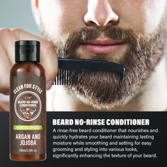 EJW Beard Care Set, Sandalwood Beard Shampoo and Beard no-rinse conditioner- Softens & Strengthens Beard, with Argan and Jojoba.