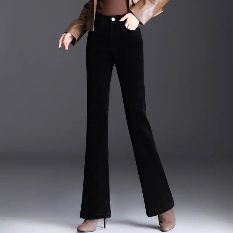 High Waist Corduroy Women's Pants Spring Autumn Winter Fashion Micro Flared Casual Trousers Slimming Warm Long Pants