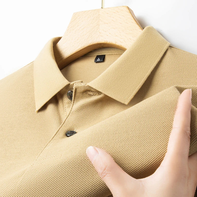 Classic Men Short Sleeve Polo Shirt 100% Mercerized Cotton Breathable Summer Golf Business Casual Athletic Tops