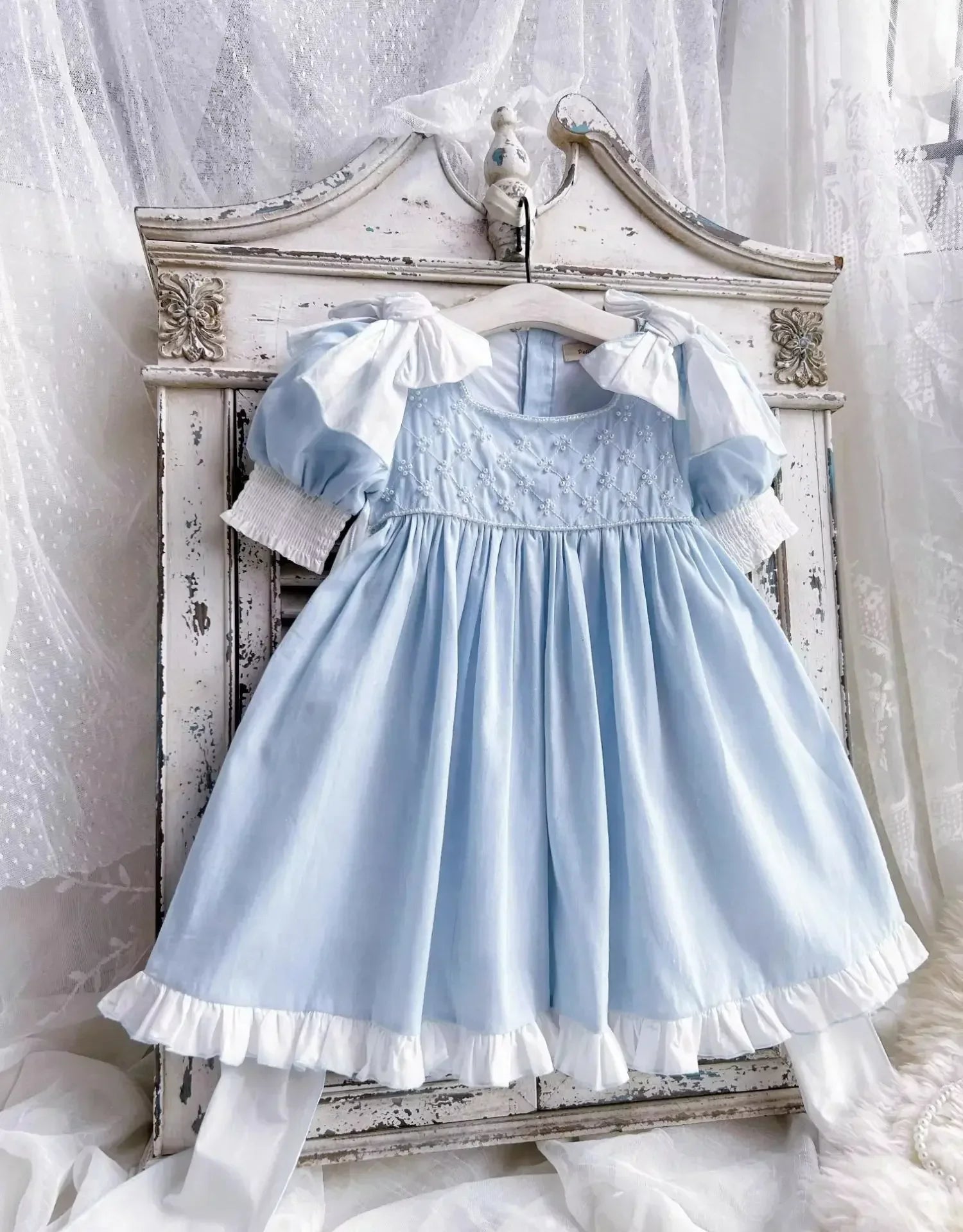 Embroidered Bow Princess Girls Dress