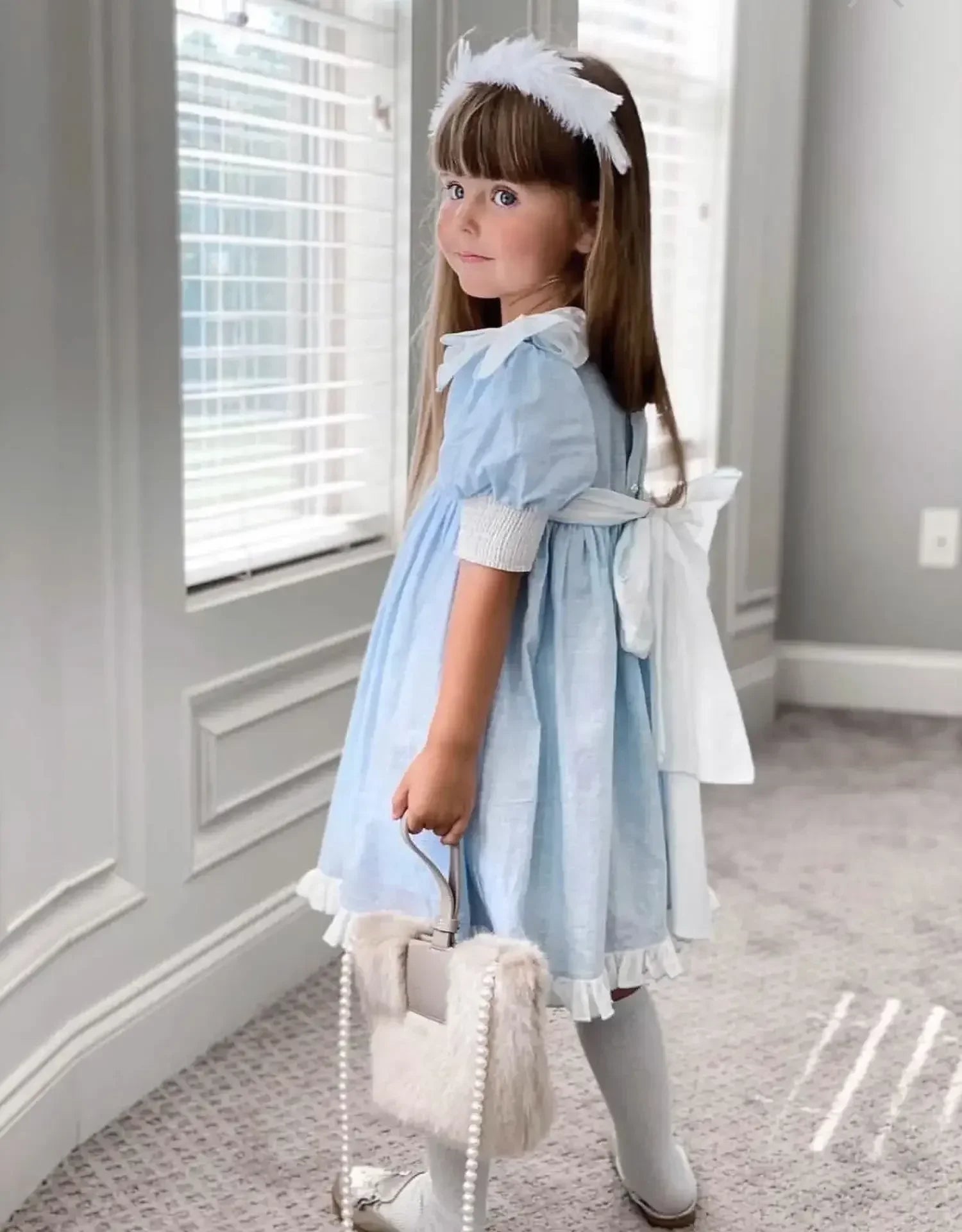 Embroidered Bow Princess Girls Dress