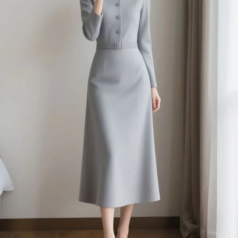 Elegant O-Neck A-Line Midi Dress