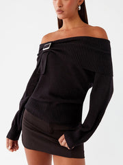 Ribbed Slash Neck Pullover