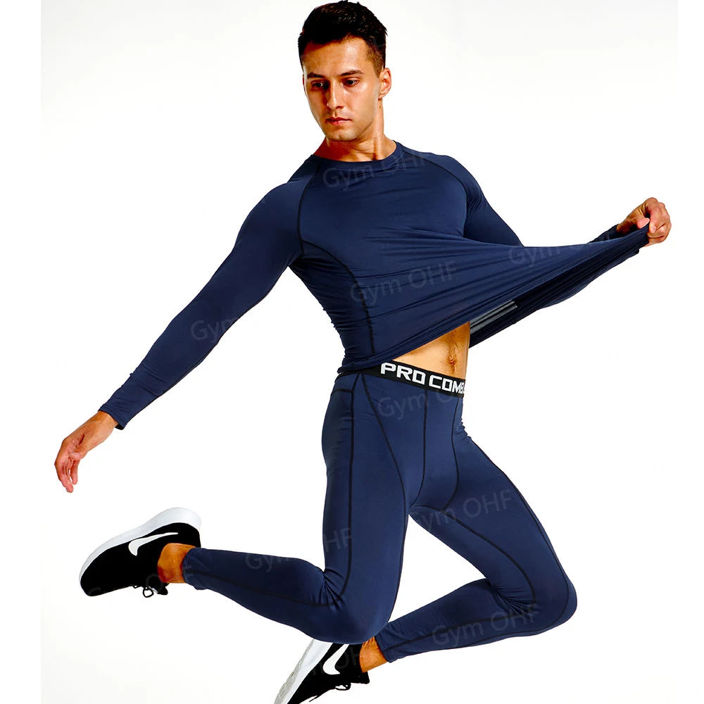 Gym Fitness T Shirt Men's Short Sleeve Summer Boxing Jersey Legging Men Rashguard Compression Pants Quick Dry Tight T-Shirts Men