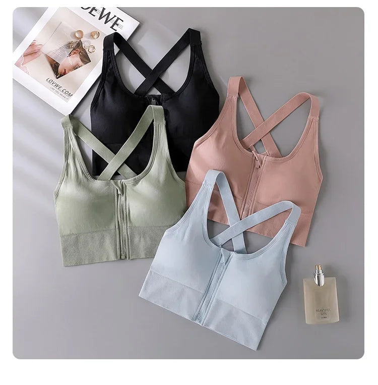 High-strength Shockproof Front-zip High Elasticity Anti-sagging Plus-size 100% Nylon High Support Seamless Sports Bra Beautiful