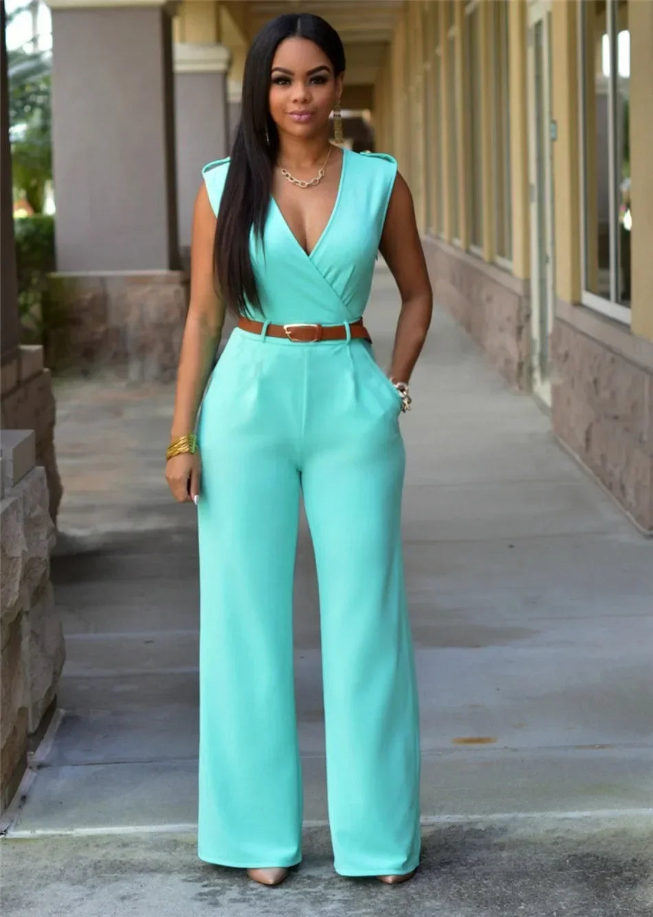 Elegant Deep V Wrap Jumpsuit