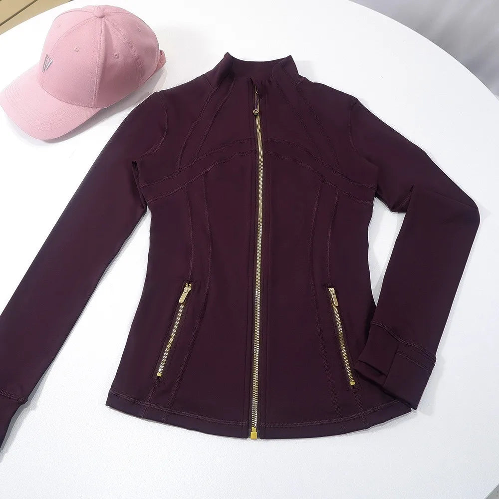 Women's Yoga Set Stand Collar Zip Jacket, Slim Fit Long Sleeve Sports Fitness Yoga Wear