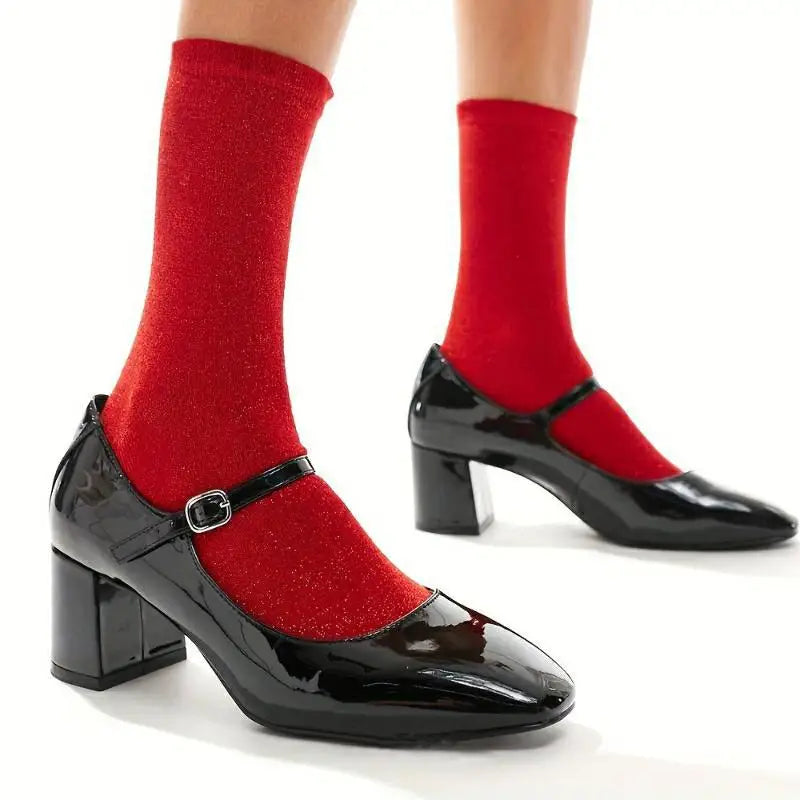 Metallic Knit Mid Calf Socks