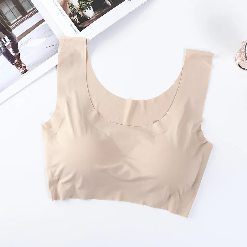 Wire-Free Sports Bra Seamless Ice Silk Small Chest Push-up Bra Prevent Sagging Thin Back Beauty Large Size Bra