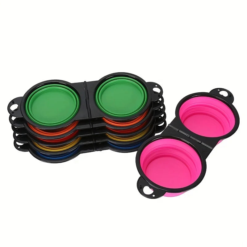 Portable Pet Folding Bowl, Outdoor Dog Double Bowl for Water and Food Sharing, Cat Bowl, Pet Dog Food Basin, Suitable for Travel