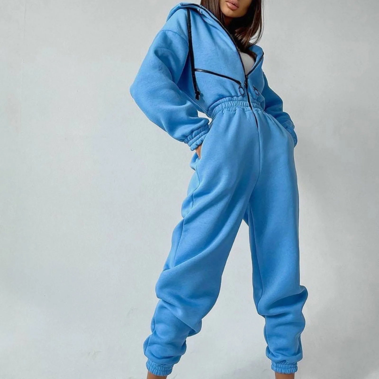 Fleece Hooded Wide Leg Jumpsuit