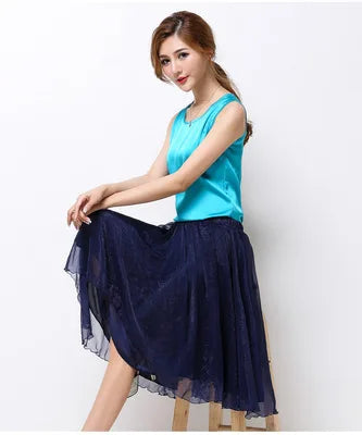 Silk Pleated High Waist Midi